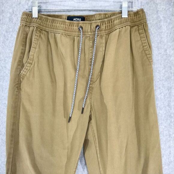 AERO Chino Jogger Pants Mens Size S Khaki Drawstring Pull On Casual Tie Solid - Picture 2 of 12